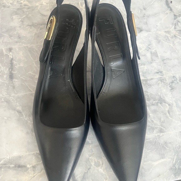 Furla Black Leather Slingback Flats - Picture 1 of 9